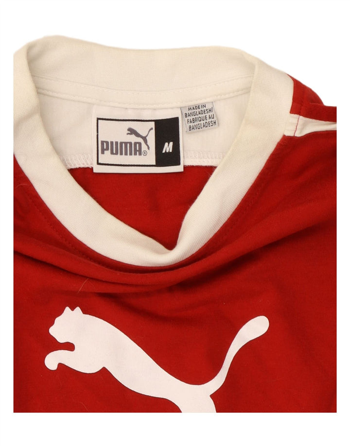 Мужская футболка с рисунком PUMA, средний красный цвет с длинным рукавом и цветными блоками