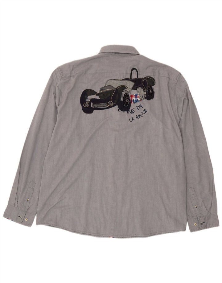 Мужская рубашка с рисунком Desigual 3XL серая из полиэстера