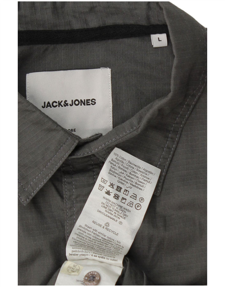 Мужская рубашка с коротким рукавом Jack & Jones, большая серая хлопковая ткань