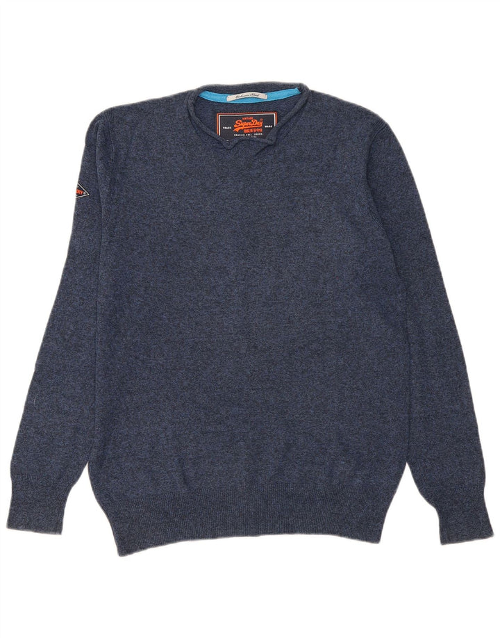 Мужской джемпер с круглым вырезом Superdry, средний темно-синий хлопковый джемпер в крапинку