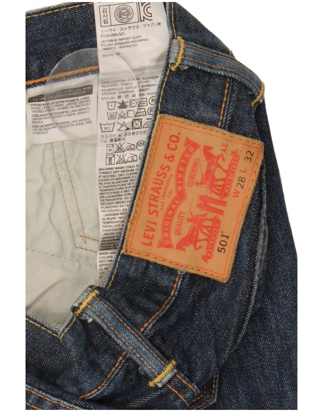Мужские прямые джинсы Levi's 501 W28 L32 синие, хлопок