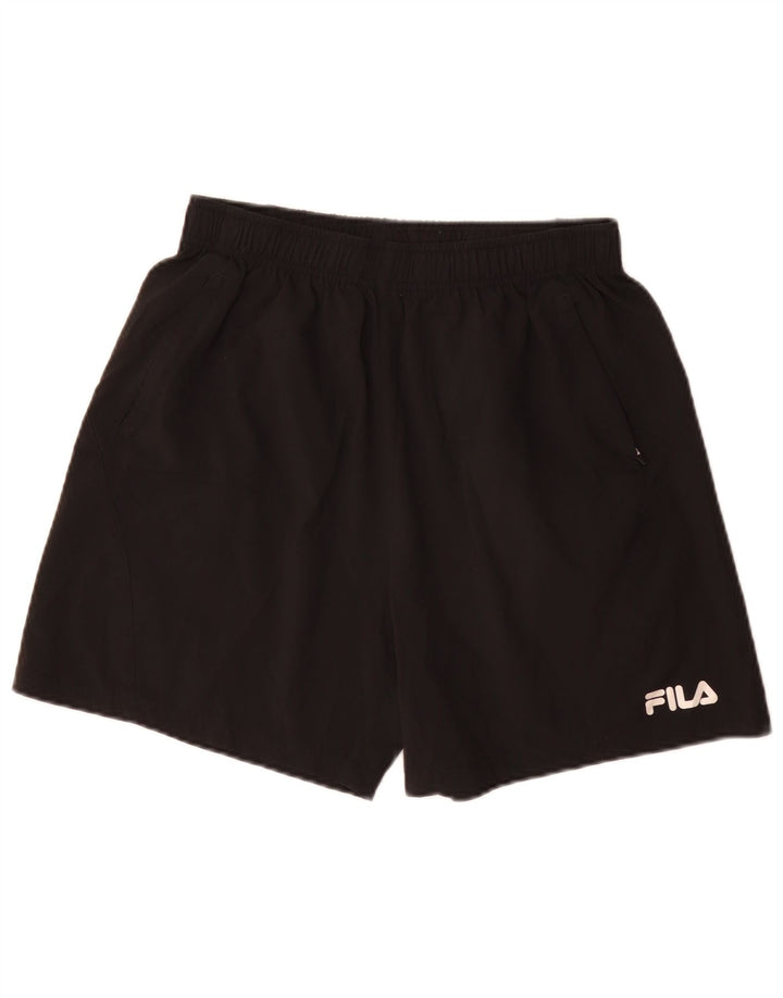 Мужские спортивные шорты Fila, средние черные спортивные шорты из полиэстера