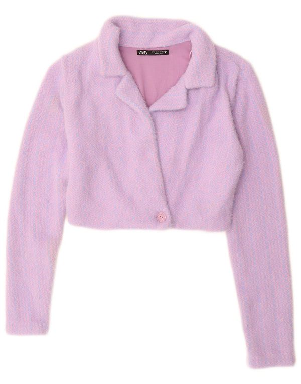 Женский укороченный кардиган Zara UK 10, маленький фиолетовый с геометрическим узором