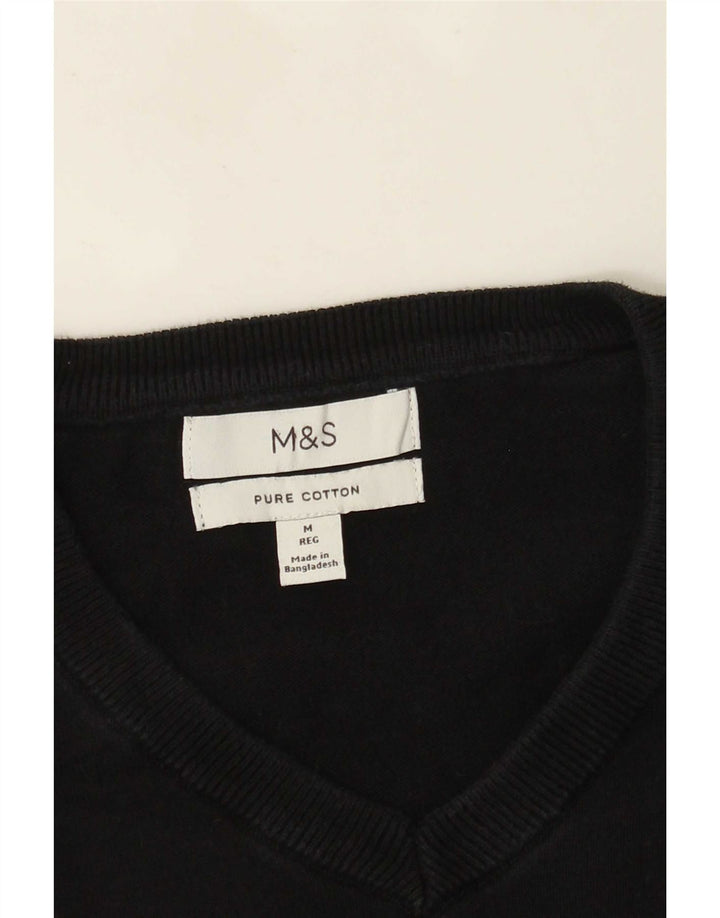 Мужской джемпер с v-образным вырезом Marks & Spencer, средний черный хлопковый свитер