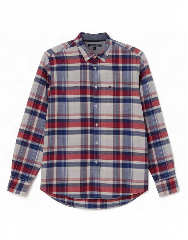 Мужская рубашка Tommy Hilfiger в клетку синего цвета, хлопок