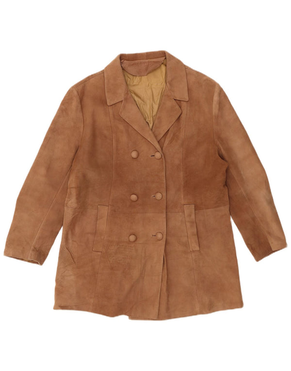 ВИНТАЖНОЕ женское замшевое двубортное пальто EU 50 3XL коричневое кожаное