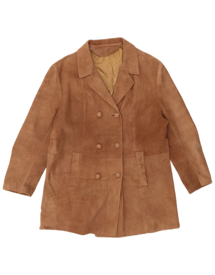 ВИНТАЖНОЕ женское замшевое двубортное пальто EU 50 3XL коричневое кожаное