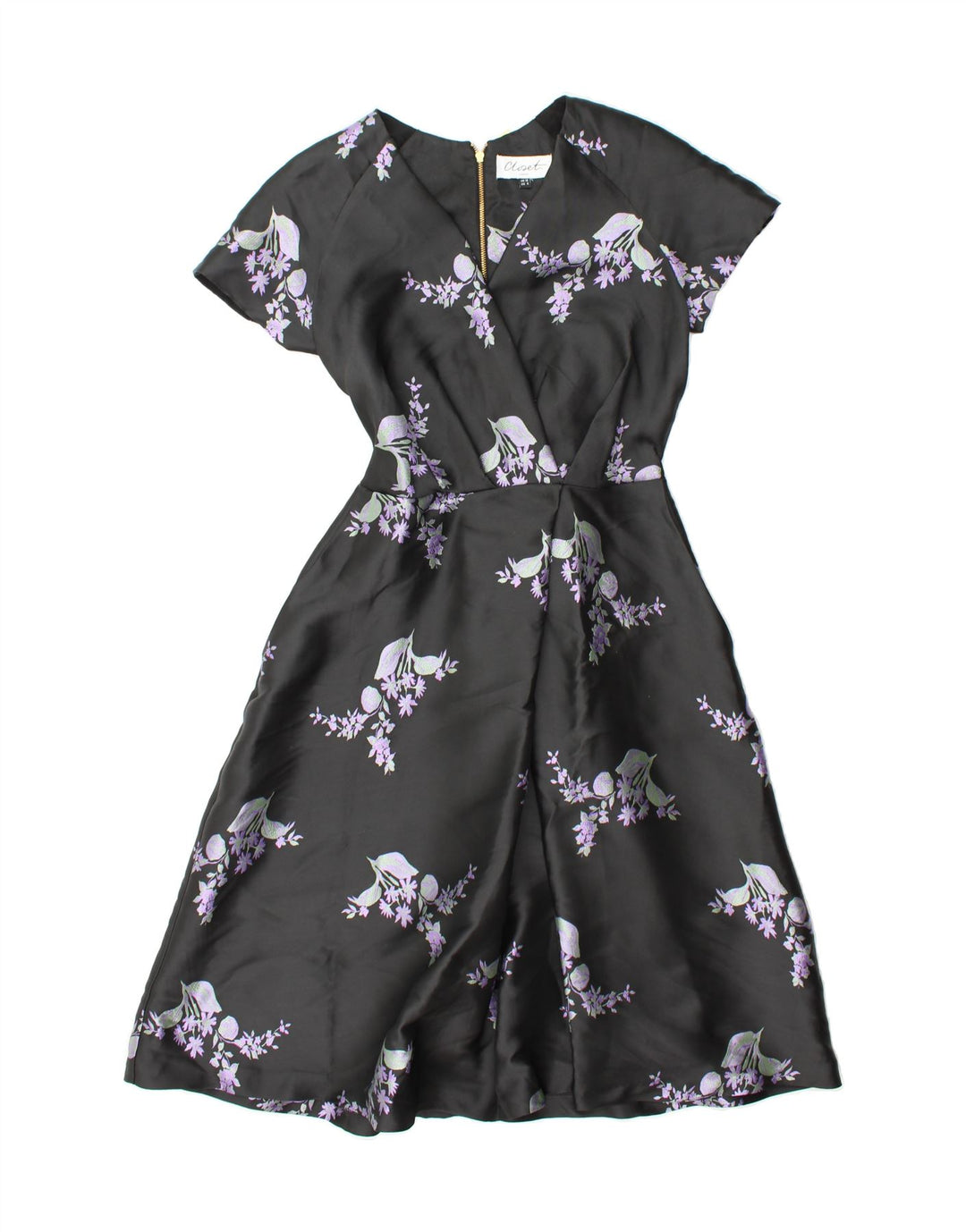 CLOSET Womens A-Line Dress UK 10 Small Black Floral Polyester Vintage CLOSET and Second-Hand CLOSET from Messina Hembry 