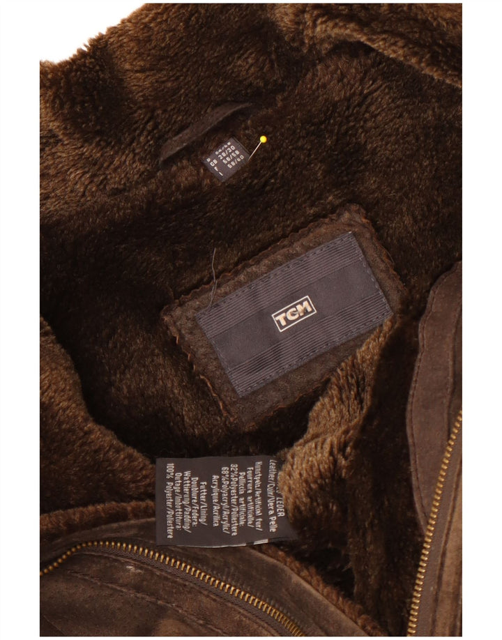 Женская короткая дубленка TCM UK 28/30 3XL Коричневая кожаная