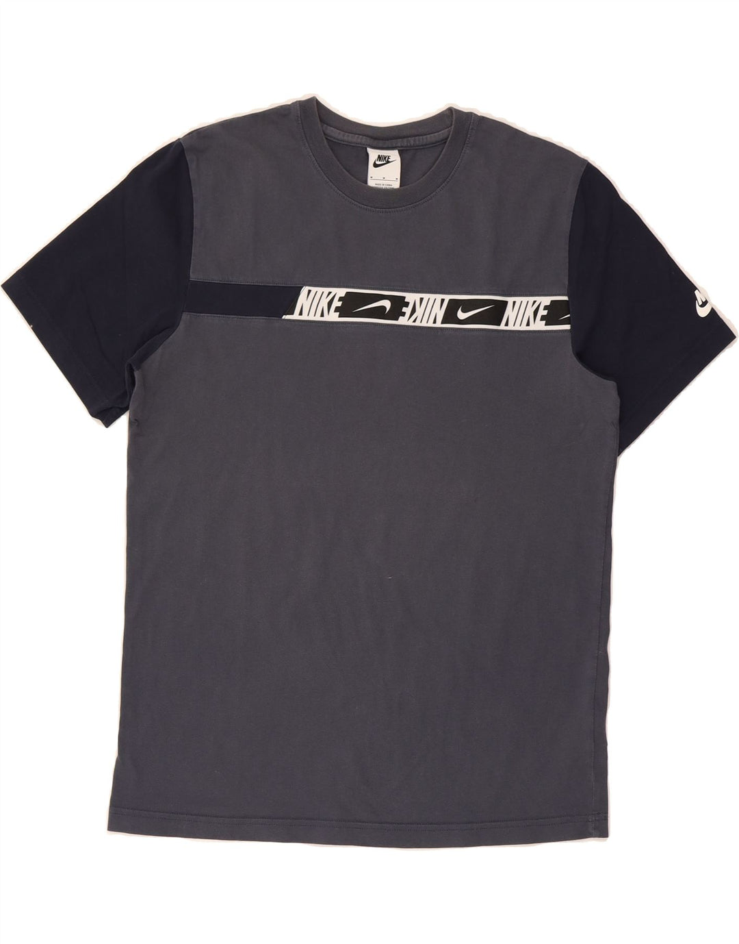 NIKE Mens Graphic T-Shirt Top Medium Navy Blue Colourblock Cotton Vintage Nike and Second-Hand Nike from Messina Hembry 