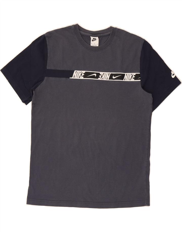 NIKE Mens Graphic T-Shirt Top Medium Navy Blue Colourblock Cotton Vintage Nike and Second-Hand Nike from Messina Hembry 