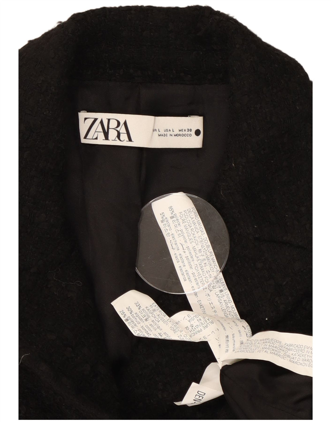 Женский укороченный двубортный пиджак Zara UK 16, большой черный полиэстер