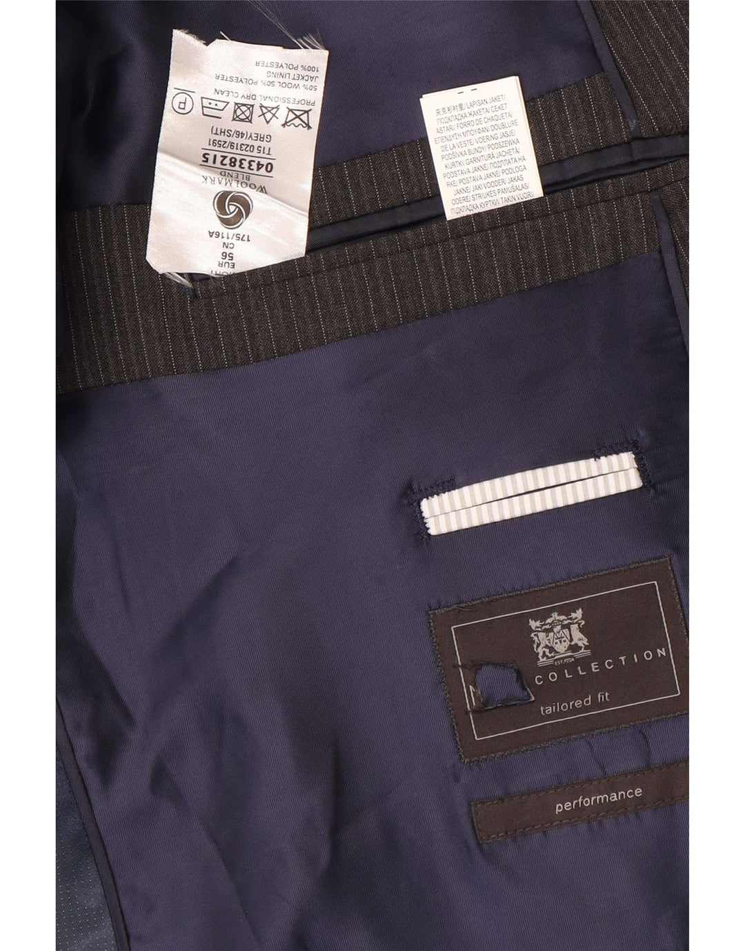 Мужской короткий пиджак Marks & Spencer на 2 пуговицах EU 56 3XL, серый в тонкую полоску