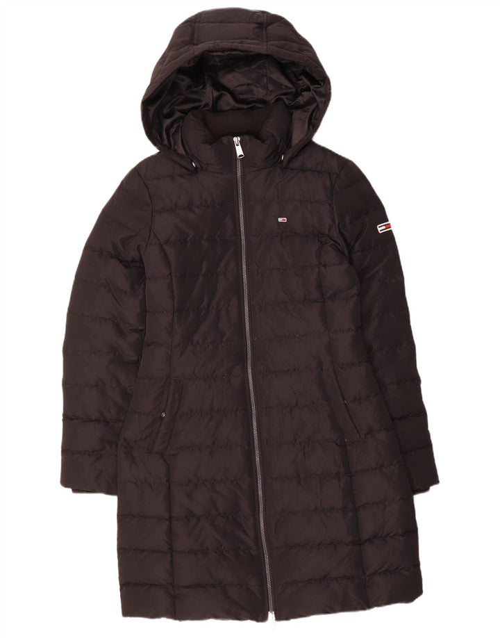 Tommy Hilfiger Женское стеганое пальто с капюшоном UK 10, маленький черный полиэстер