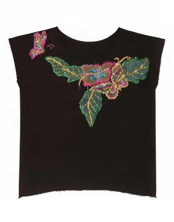 Vintage Womens T-Shirt Top One Size Black Cotton