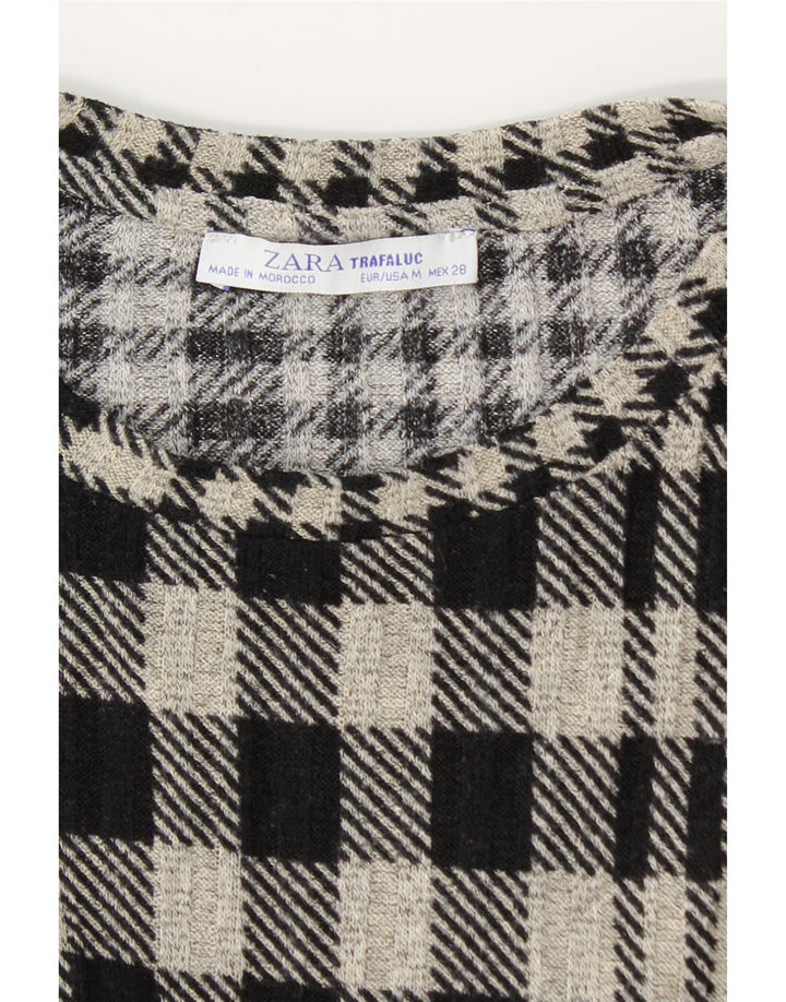 Женское трикотажное многоярусное платье Zara UK 12, средний серый цвет в клетку