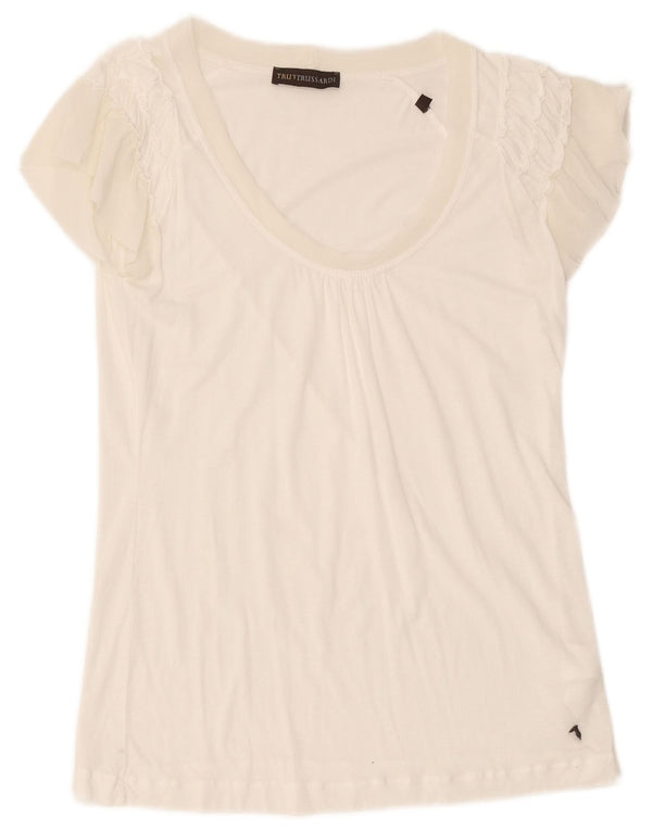 Trussardi Женская футболка стандартного размера с коротким рукавом Top UK 10 Small White Lyocell