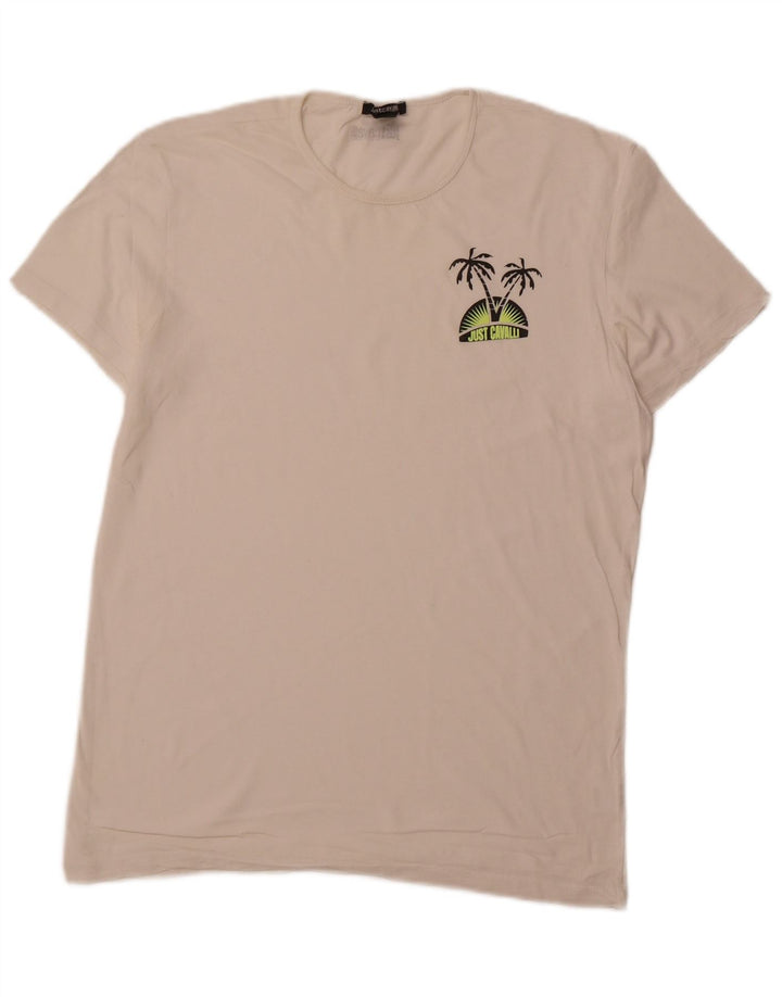 JUST CAVALLI Мужская футболка большого размера из хлопка белого цвета