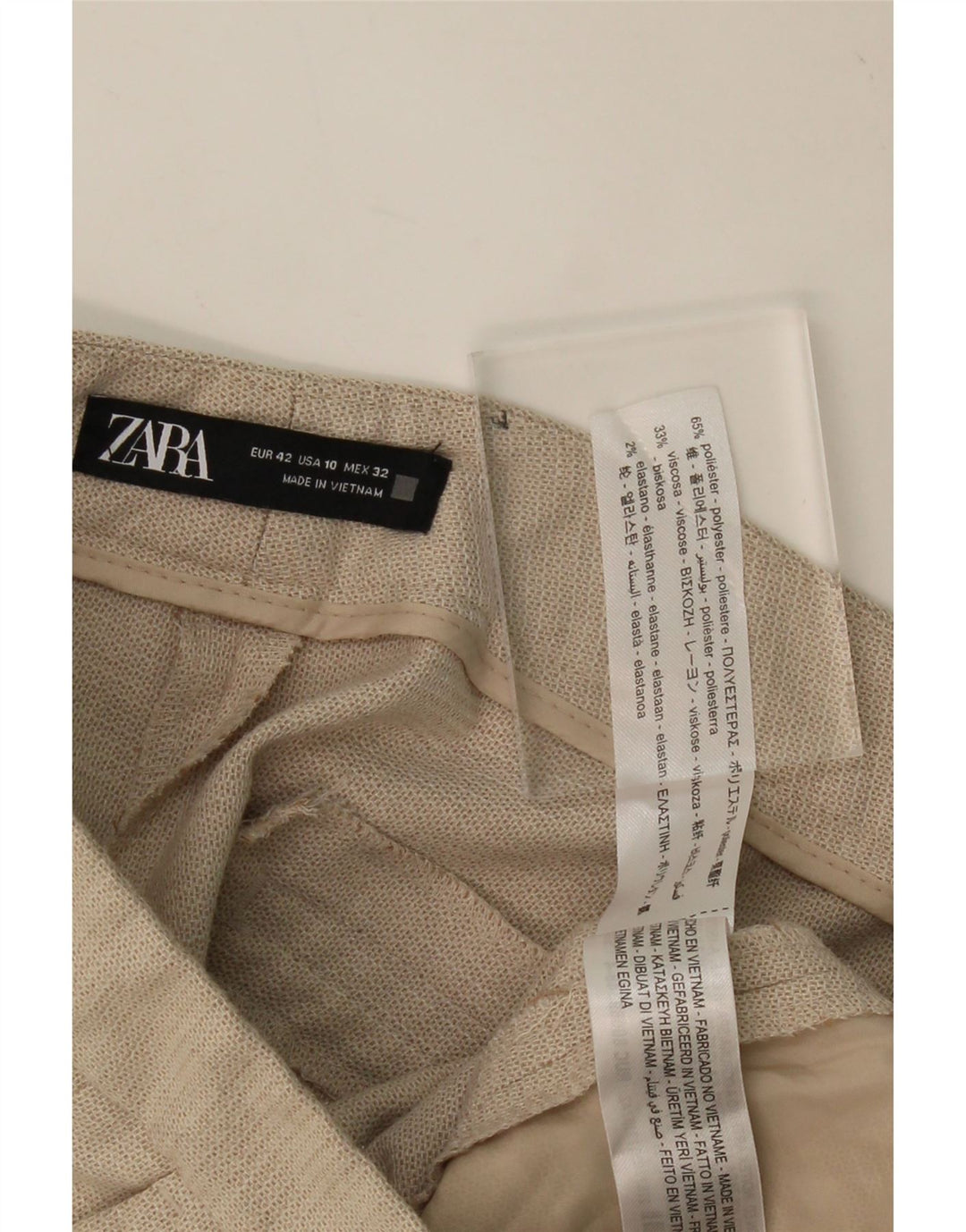 ZARA Womens Slim Chino Trousers EU 42 Large W32 L27 Beige Polyester