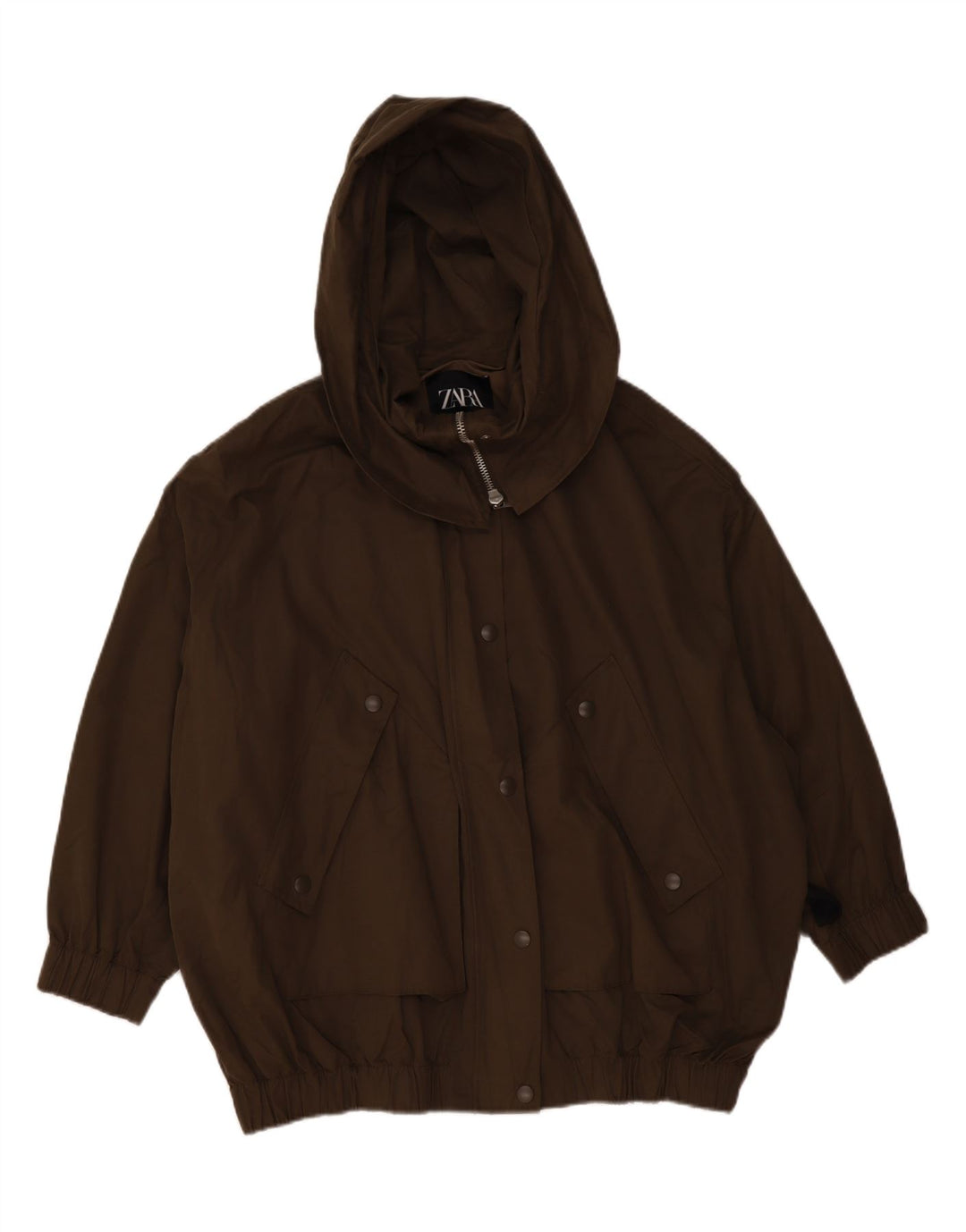 Мужская куртка-бомбер оверсайз с капюшоном ZARA UK 38, средний цвет хаки, полиэстер