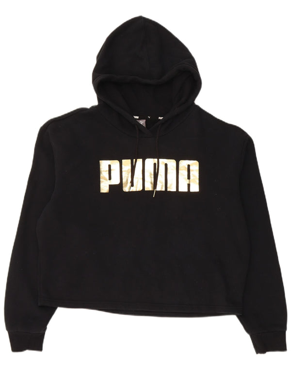 Женский укороченный джемпер свободного кроя с капюшоном Puma UK 14, средний черный хлопок