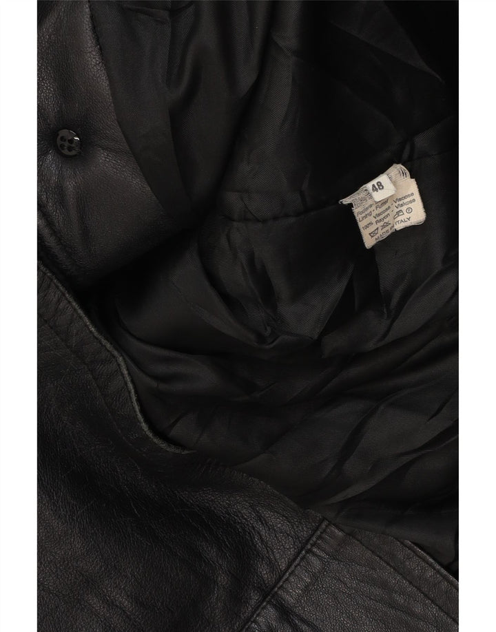 VINTAGE Женское кожаное пальто оверсайз с капюшоном IT 48 XL, черное кожаное