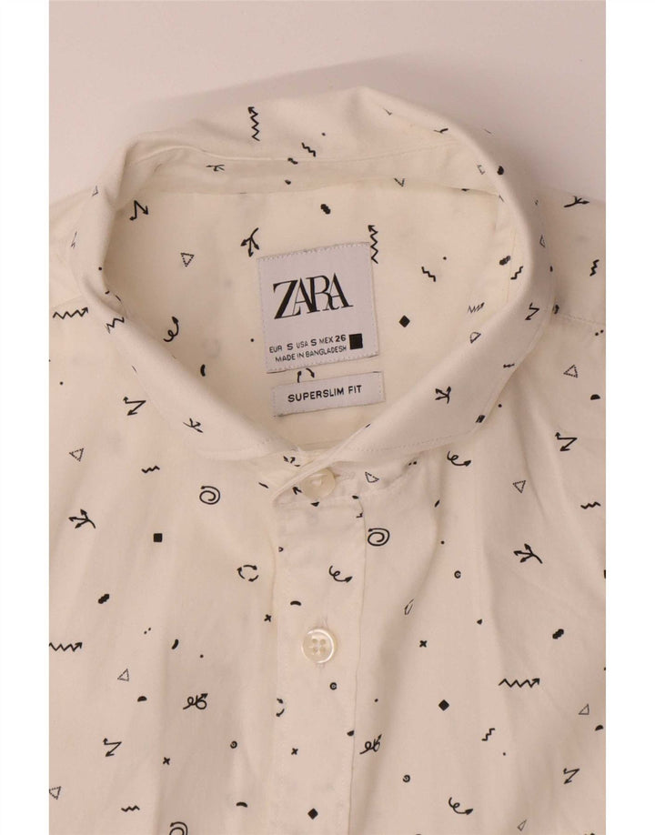 Мужская рубашка супер узкого кроя с абстрактным узором Zara, маленькая белая