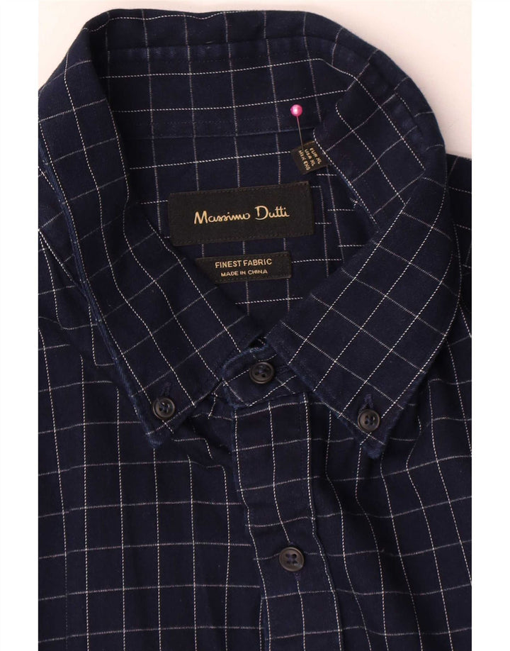 Мужская фланелевая рубашка Massimo Dutti XL, темно-синяя клетка, хлопок