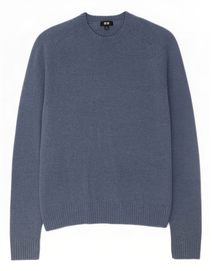 Мужской джемпер Uniqlo с круглым вырезом, маленький синий шерстяной свитер