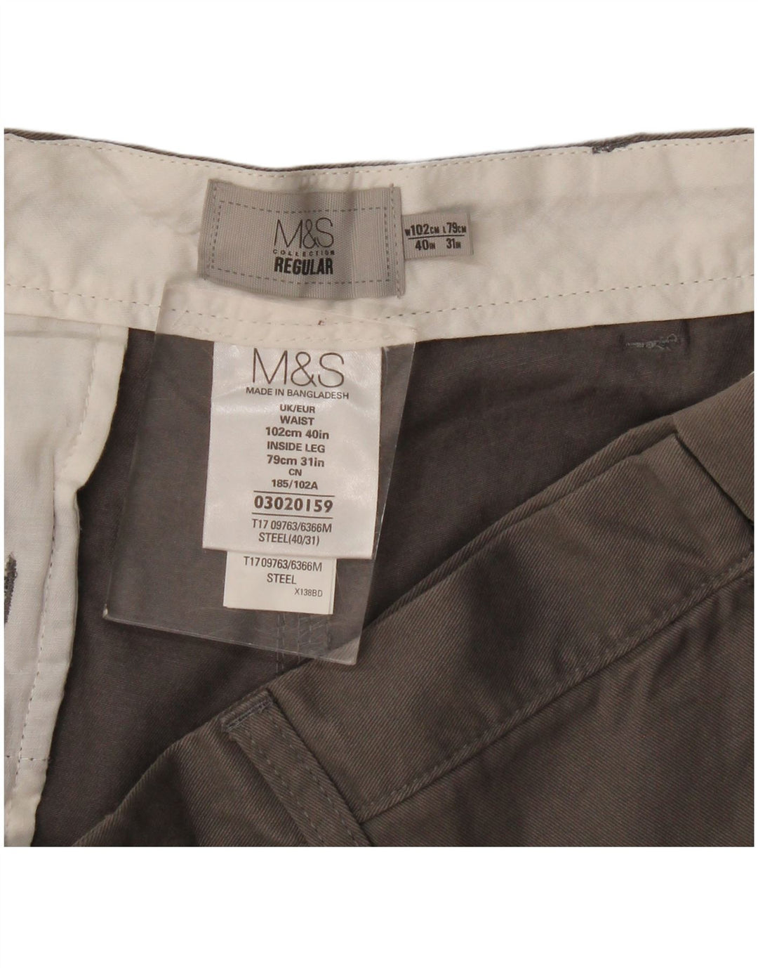 Мужские брюки-чиносы Marks & Spencer стандартного кроя W40 L31 серые, хлопковые