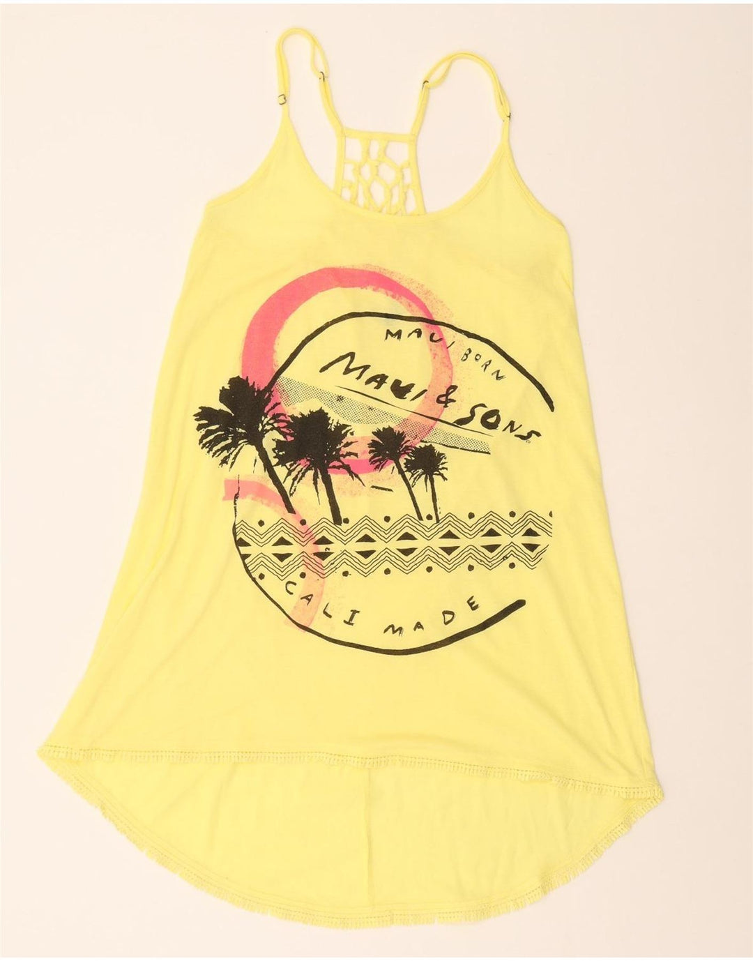 MAUI AND SONS Womens Graphic Sundress UK 12 Medium Yellow Vintage Maui and Sons and Second-Hand Maui and Sons from Messina Hembry 
