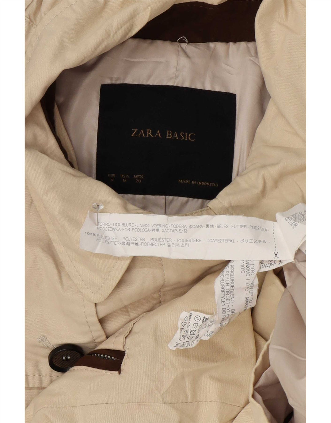 Женский плащ с капюшоном Zara UK 12, средний бежевый, полиэстер