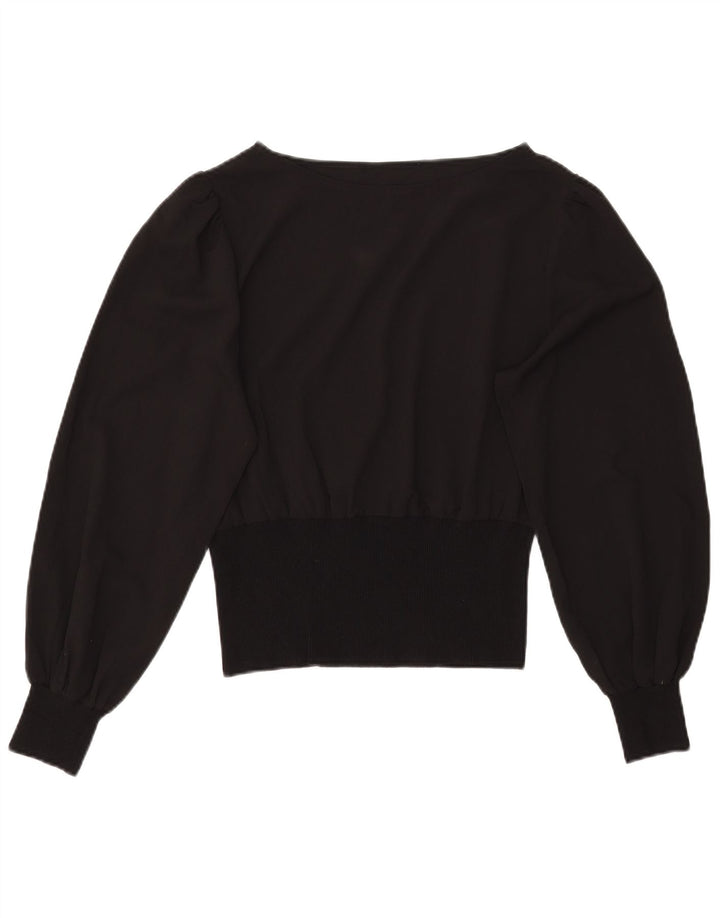 Винтажная женская укороченная блузка с крыльями летучей мыши, топ UK 12, средний черный