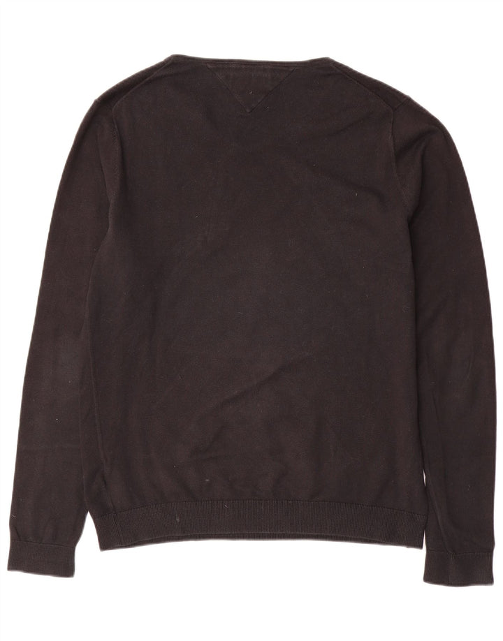 Мужской джемпер с v-образным вырезом Tommy Hilfiger, большой черный хлопковый свитер