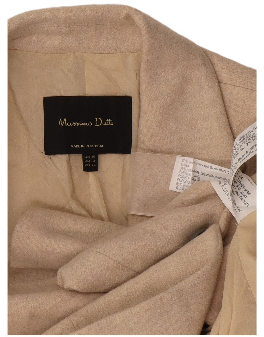 Женский пиджак на 1 пуговице Massimo Dutti EU 36 XS, бежевый, шерсть