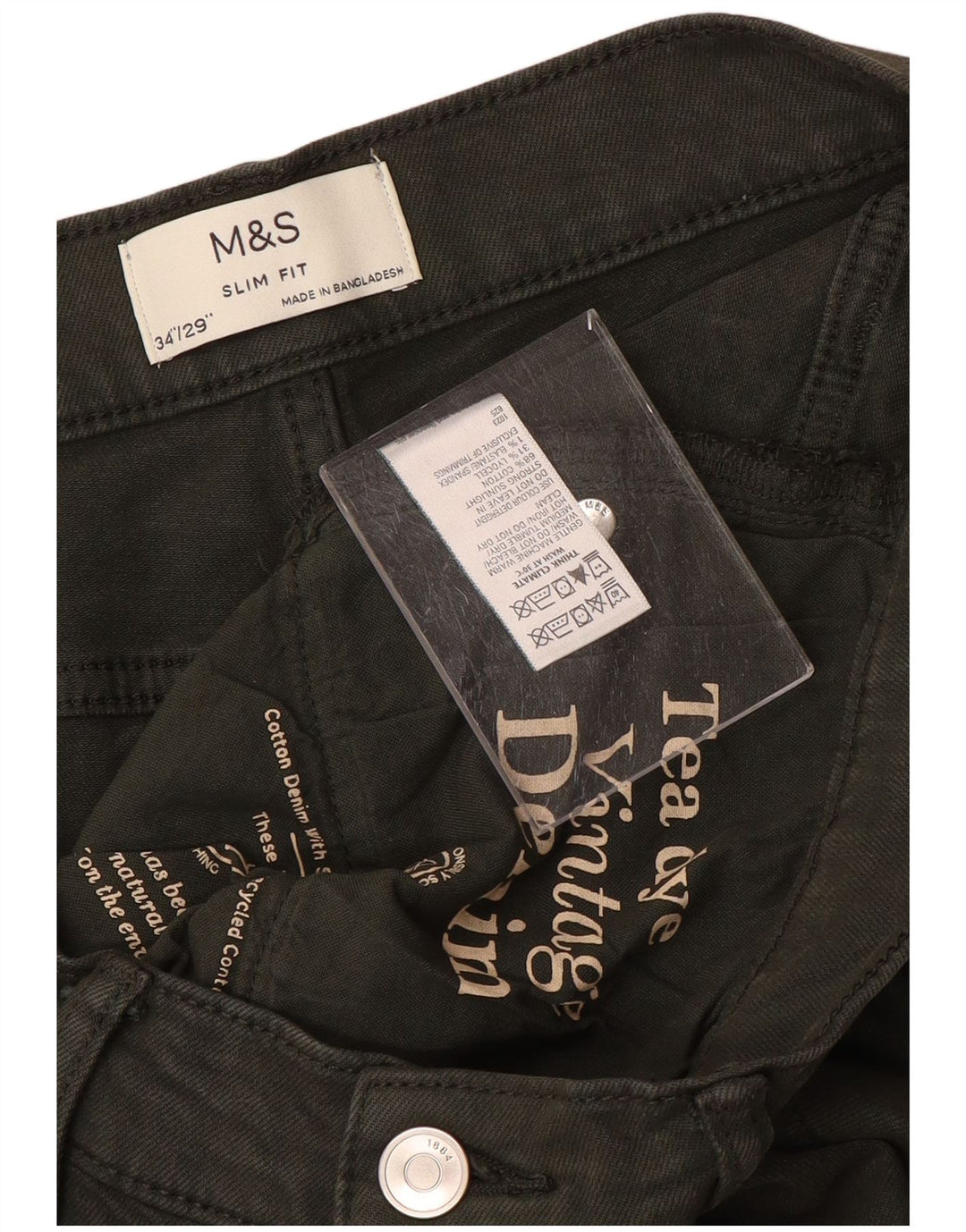 Мужские узкие джинсы Marks & Spencer W34 L29, хлопок цвета хаки