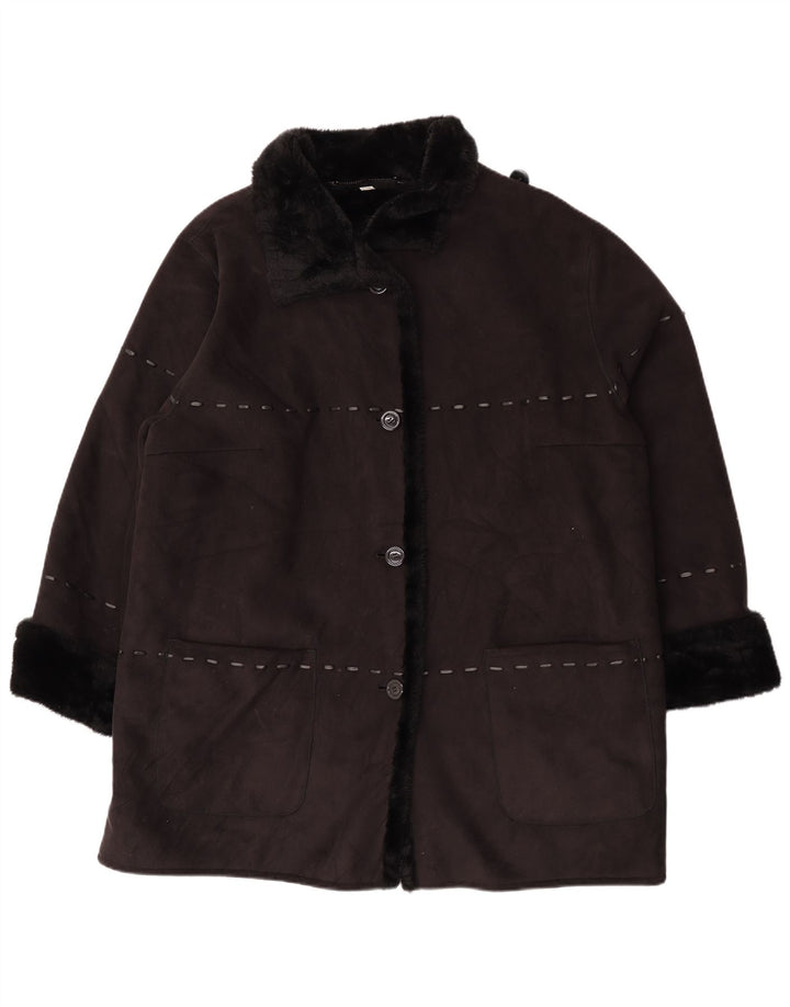 Винтажная женская куртка из шерпы UK 26 5XL, черный акрил