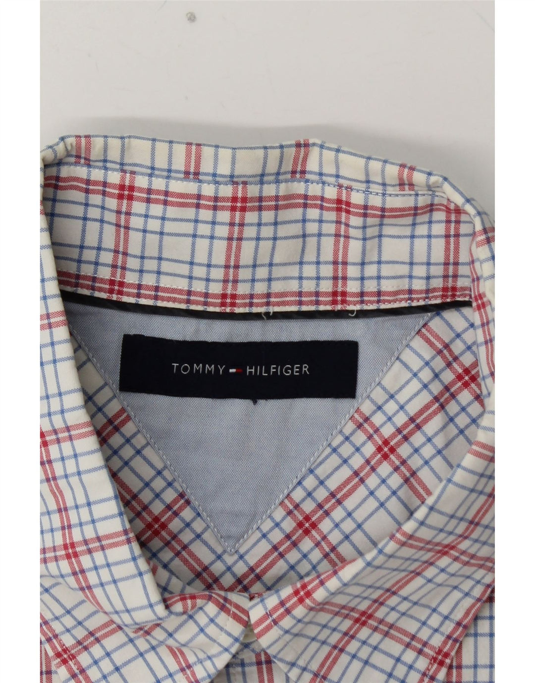 TOMMY HILFIGER Мужская рубашка с коротким рукавом XL, синяя клетка, хлопок