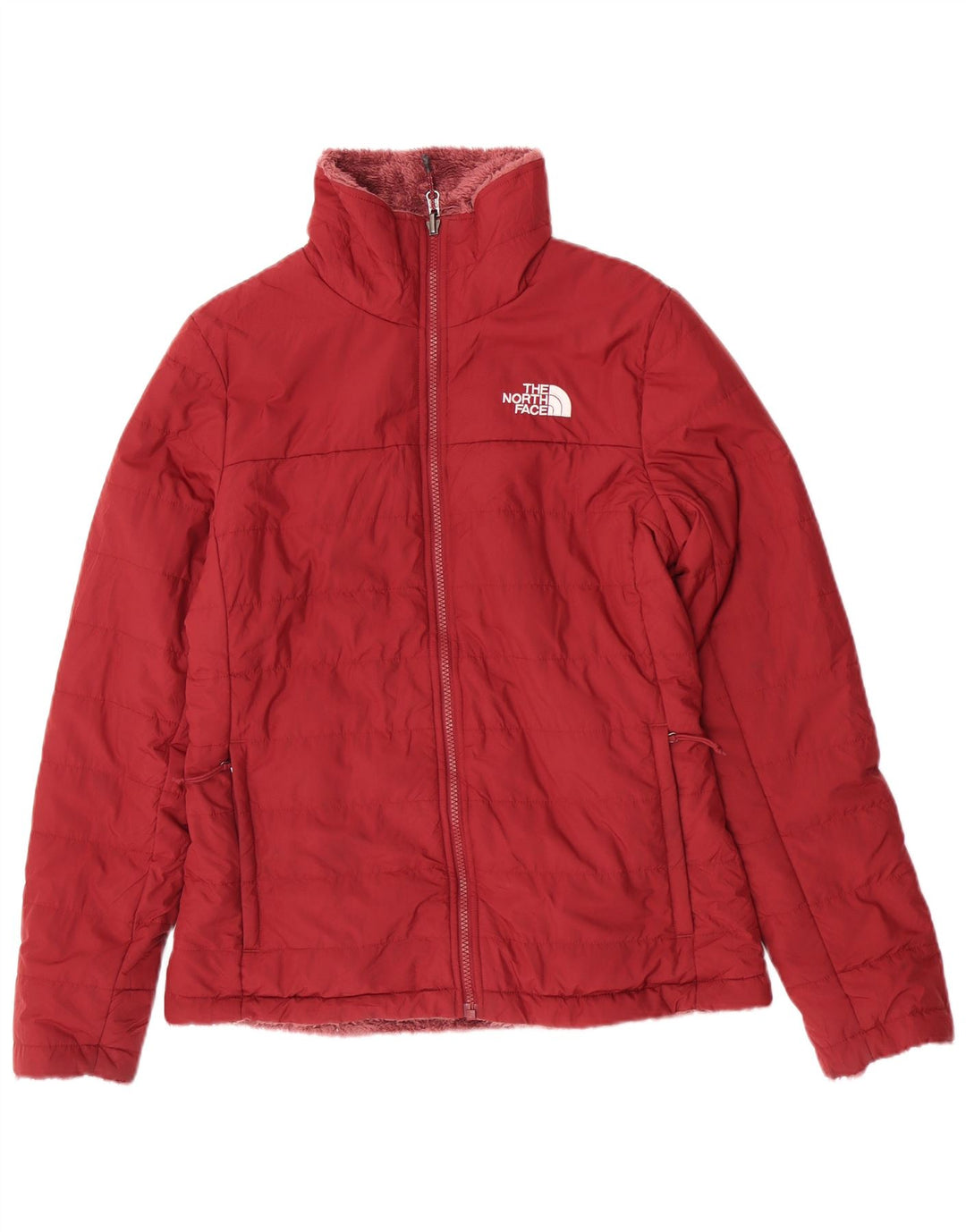 Женская двусторонняя стеганая куртка The North Face UK10, маленький бордовый цвет