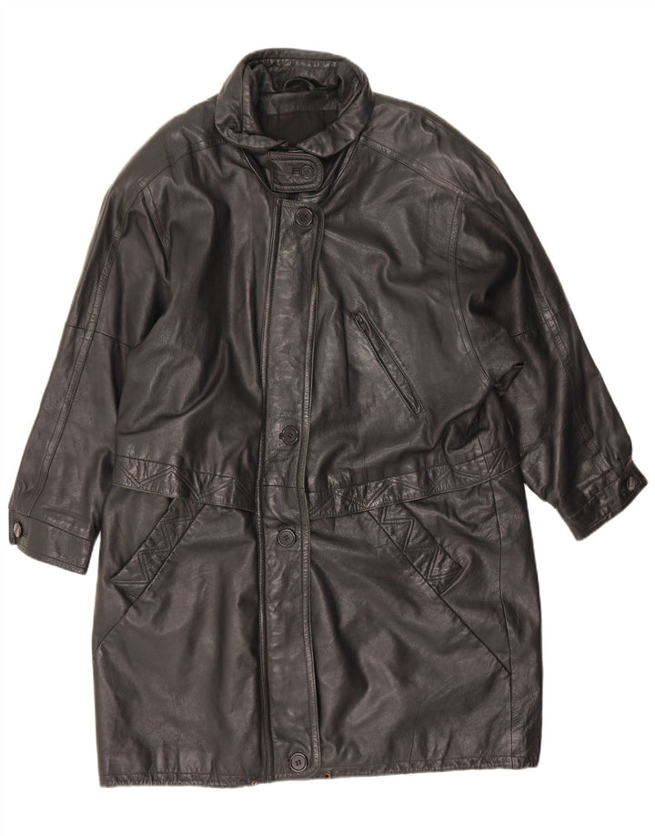 Винтажное женское кожаное пальто UK 20 2XL, черное кожаное
