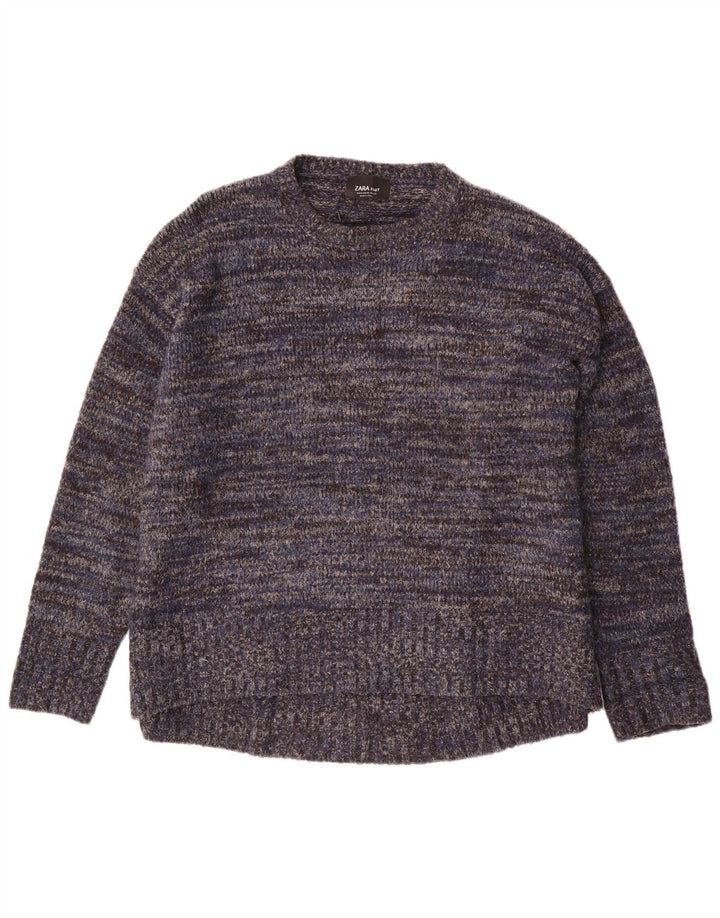 Женский джемпер с круглым вырезом Zara UK 14, средний темно-синий в крапинку