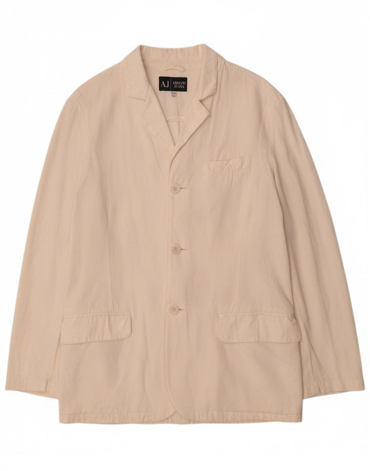 ARMANI JEANS Mens 3 Button Blazer Jacket UK 40 Large White Cotton