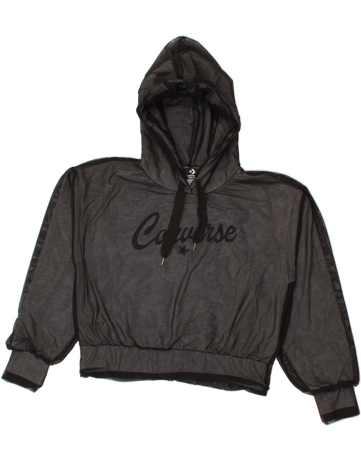 CONVERSE Womens Graphic Hoodie Jumper UK 12 Medium Grey Cotton Vintage Converse and Second-Hand Converse from Messina Hembry 