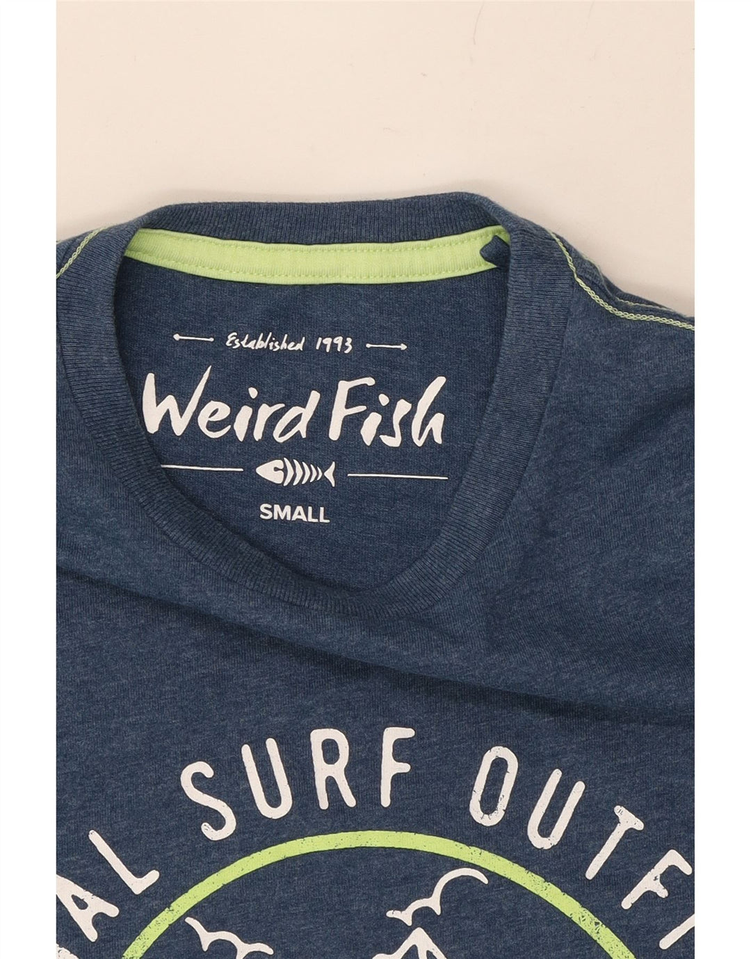 WEIRD FISH Mens Graphic T-Shirt Top Small Blue Cotton Vintage Weird Fish and Second-Hand Weird Fish from Messina Hembry 