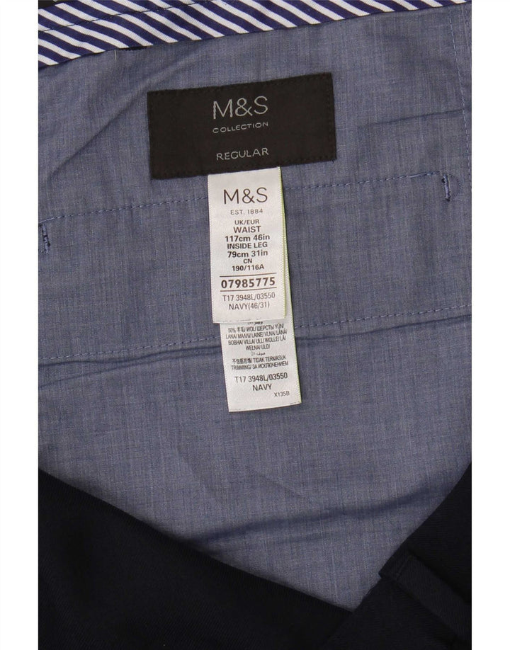 Мужские костюмные брюки классического кроя Marks & Spencer W46 L31 темно-синие из полиэстера