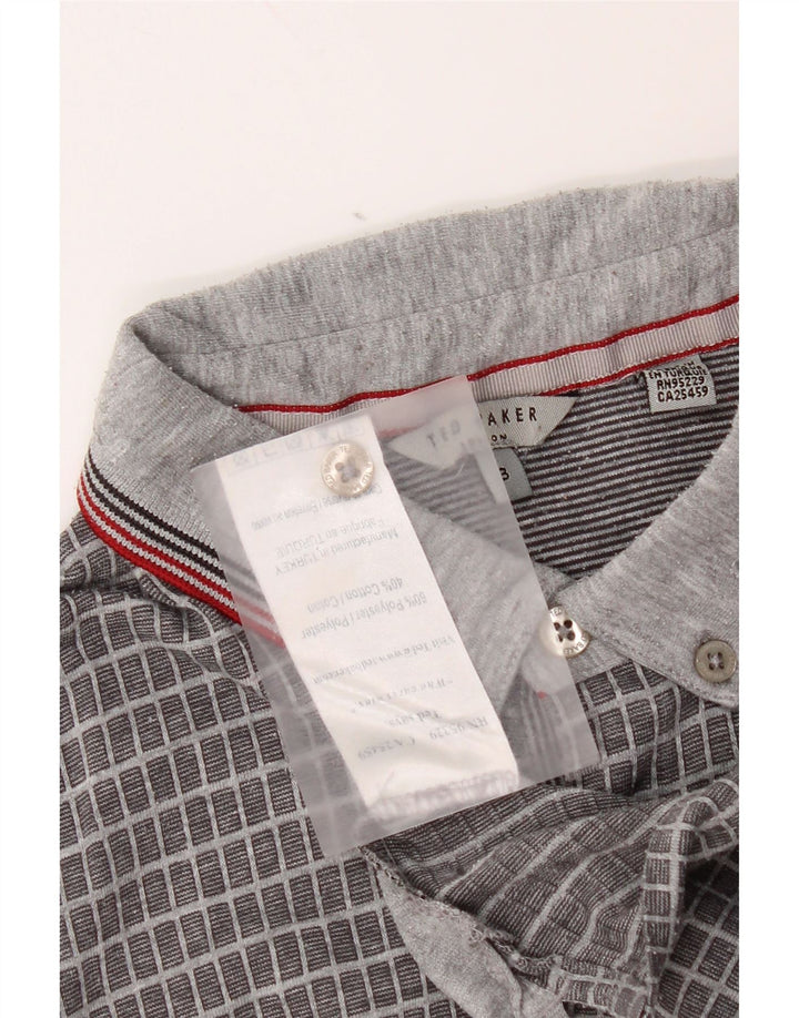 Мужская рубашка-поло Ted Baker, размер 3, средний серый полиэстер в мелкую клетку