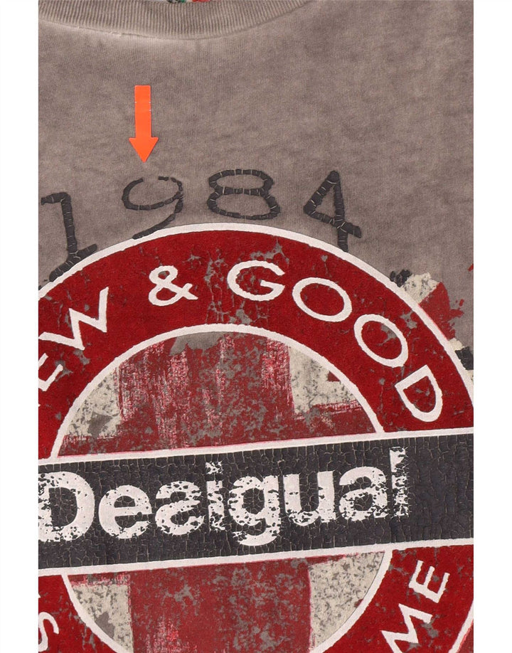 Мужская футболка с рисунком Desigual, хлопковый топ среднего серого цвета