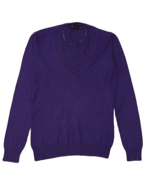 Женский джемпер с v-образным вырезом Zara UK 12, средний фиолетовый, вискоза