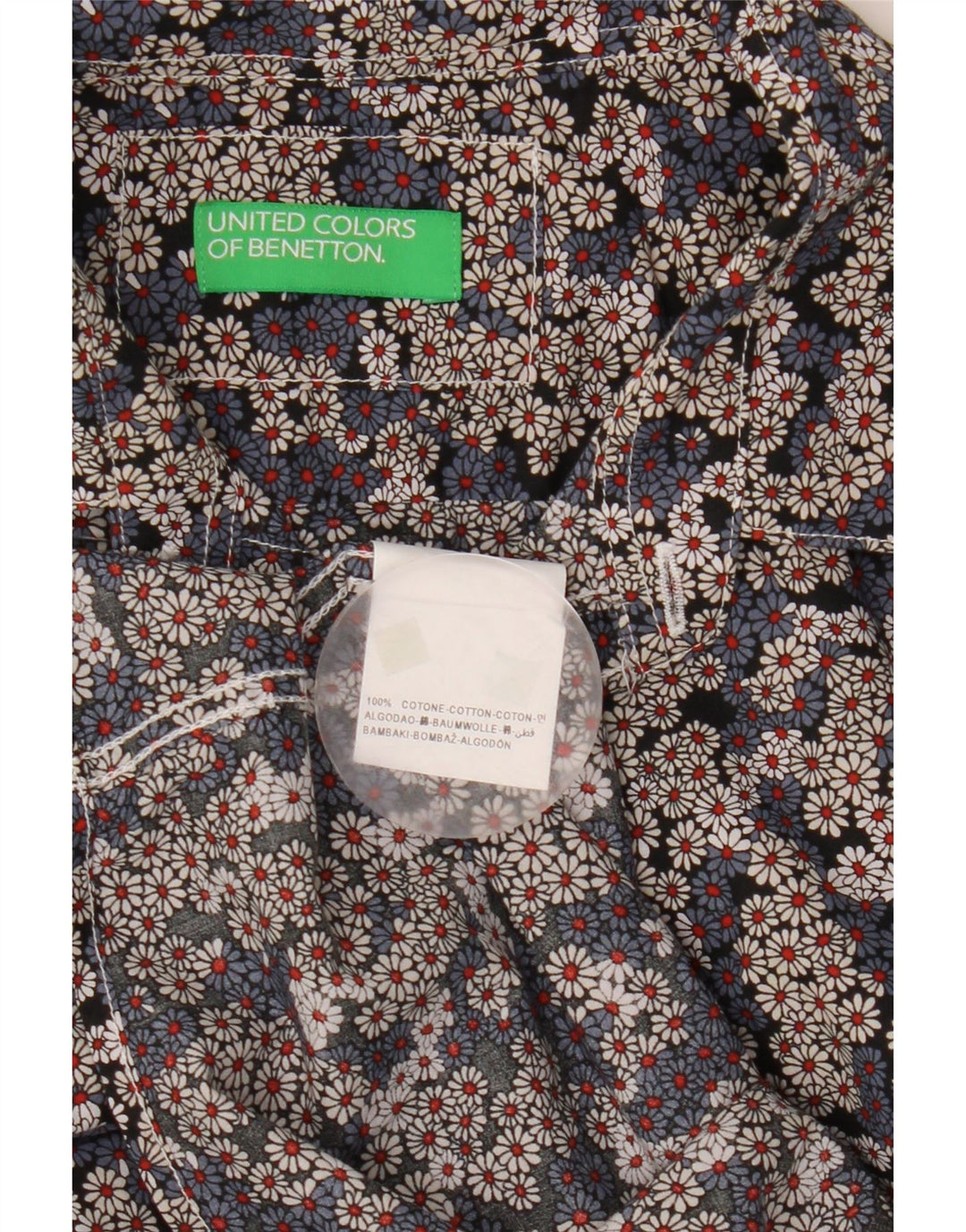 BENETTON Мужская рубашка с коротким рукавом, средний разноцветный хлопок с цветочным принтом