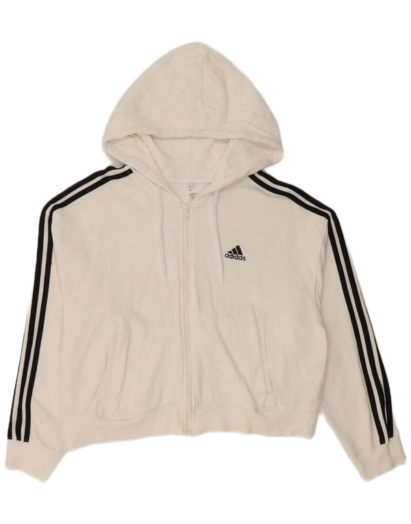 Женский укороченный свитер с капюшоном на молнии Adidas UK 12/14, средний белый хлопок